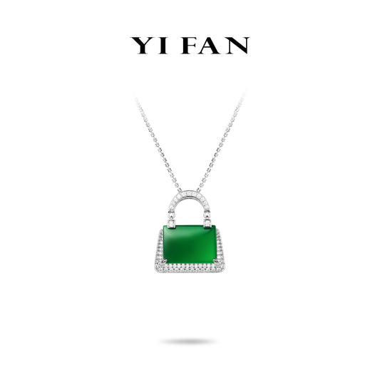 Green jade collection: Modern "Green Treasure Bag" detailed Pendant Necklace