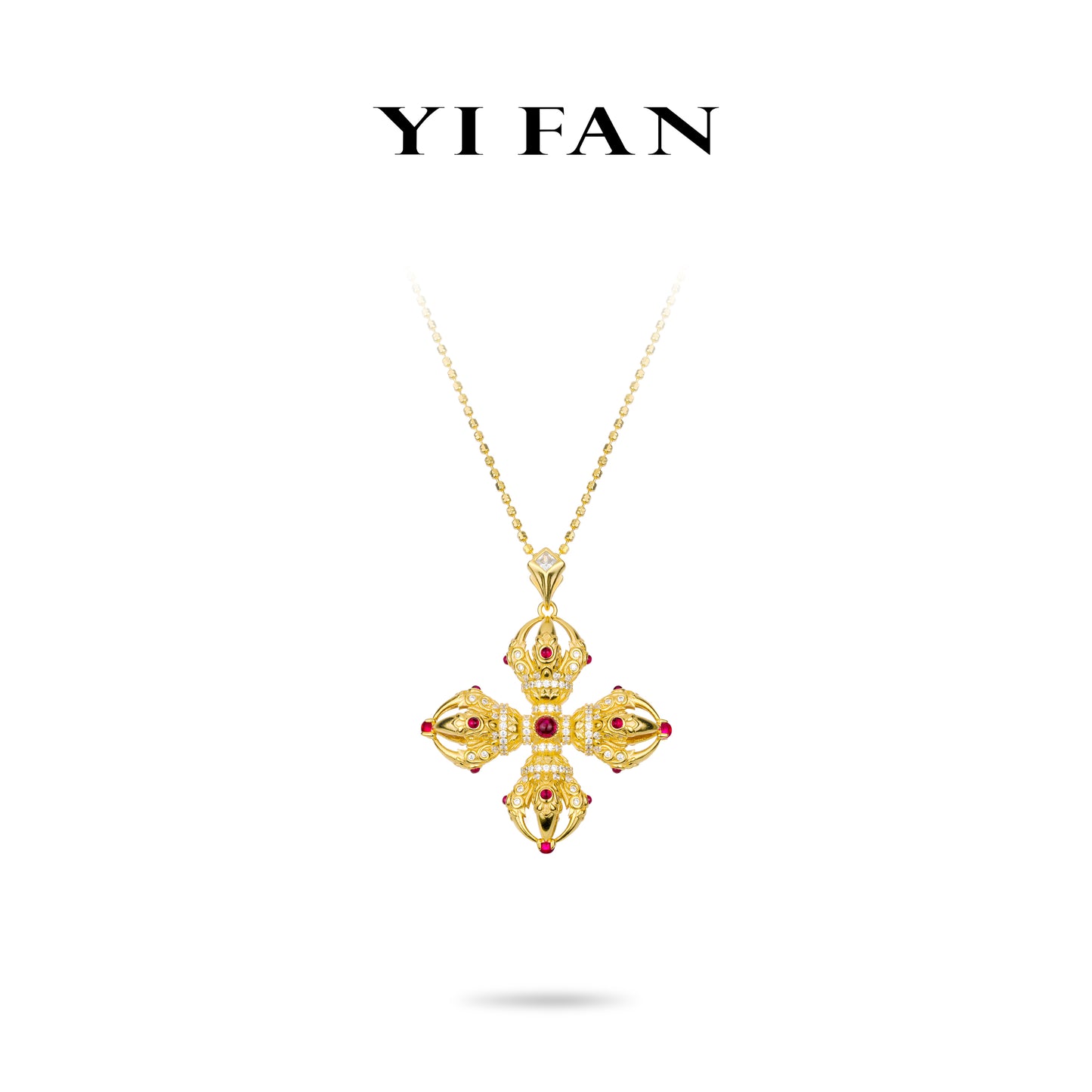 Golden time collection: "Cross-shaped Vajrayana Pestle" detailed Pendant Necklace (Unisex)