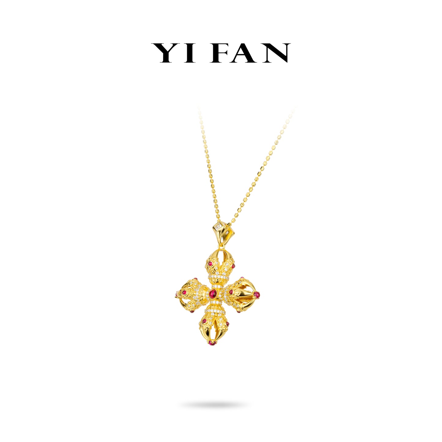 Golden time collection: "Cross-shaped Vajrayana Pestle" detailed Pendant Necklace (Unisex)