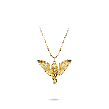 Golden time collection: "Angel with outstretching Wings" detailed Pendant Necklace (2 side to wear)