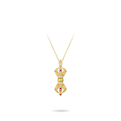 Golden time collection: "Vajra Dorje Pestle" detailed Pendant Necklace (Unisex)