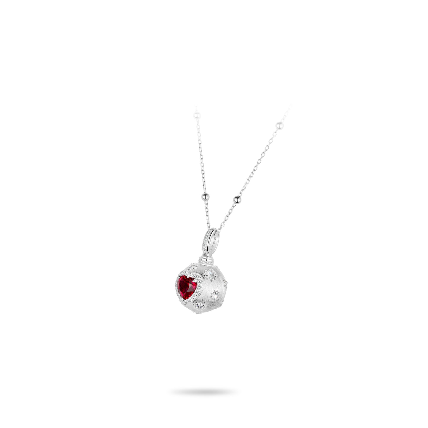 Summer Vibes collection: Modern Italian drawing process "Red Heart Silver Starlight" detailed Pendant Necklace