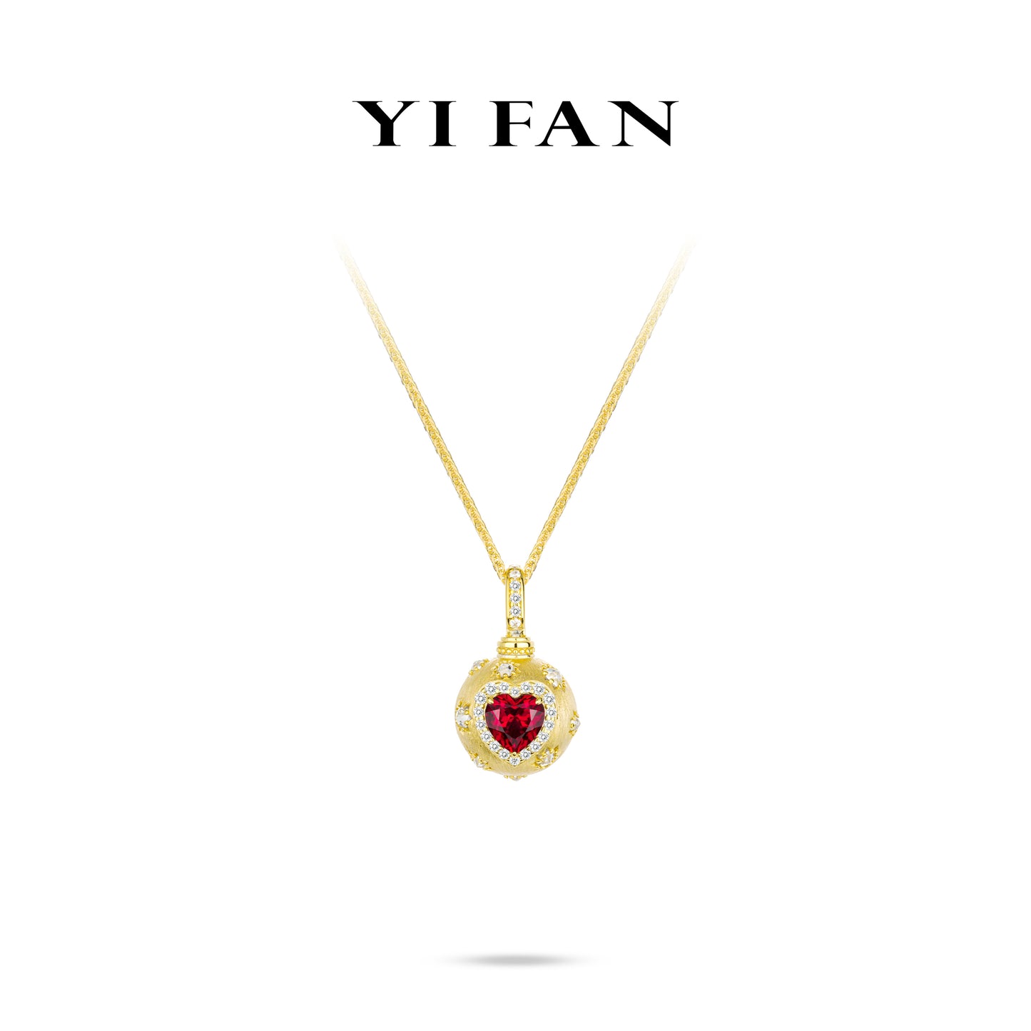 Golden time collection: Modern Italian drawing process "Red Heart Golden Starlights" detailed Pendant Necklace