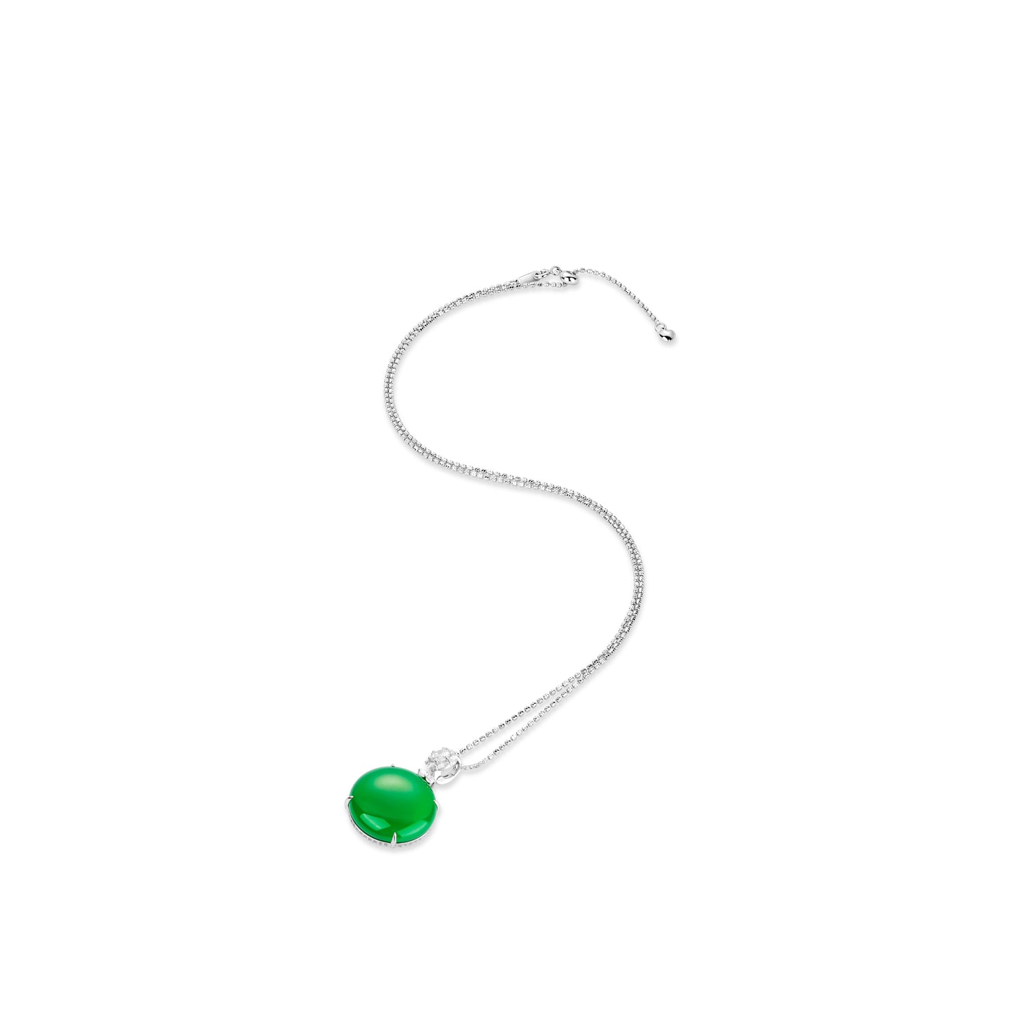 Green jade collection: Modern "Luminous Pearl" detailed Pendant Necklace (2 side to wear)