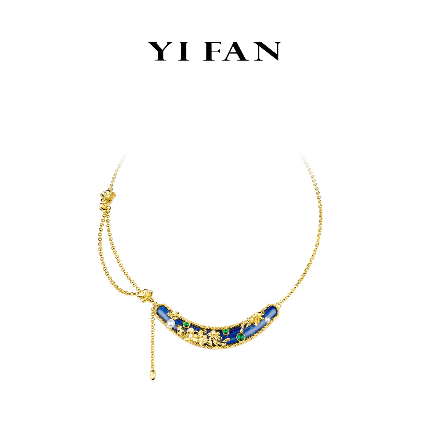 High Jewelry collection: Antique Style "Carved Golden flowers with Smile lapis lazuli " detailed Necklace