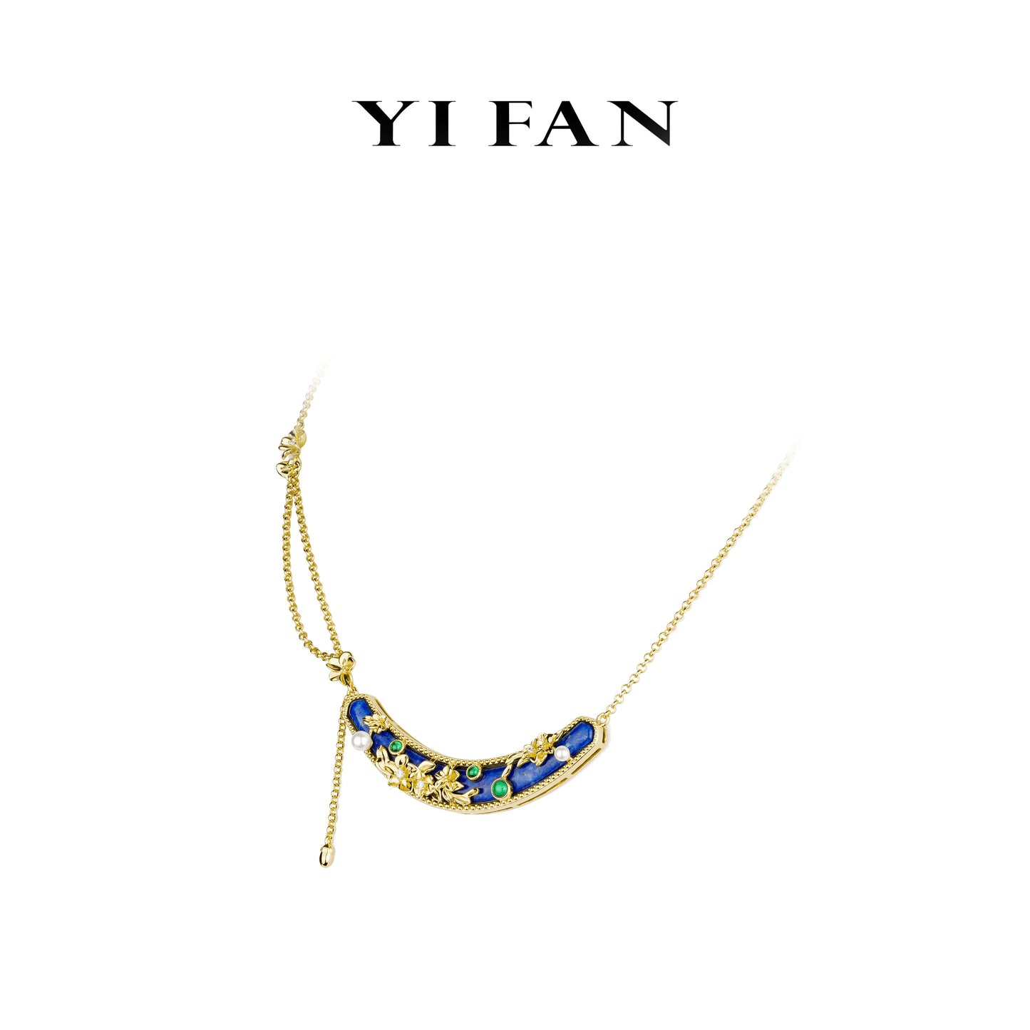 High Jewelry collection: Antique Style "Carved Golden flowers with Smile lapis lazuli " detailed Necklace