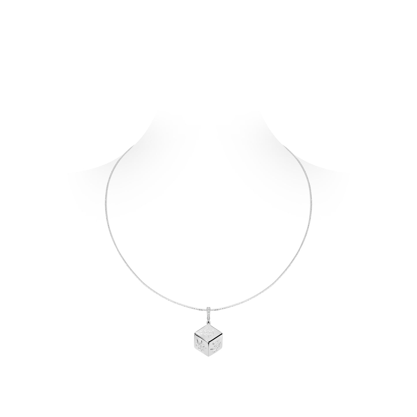 High Jewelry collection: 3D "Silver Ice-cube with character "发" (Fa)" CNC Pendant Necklace (Unisex)