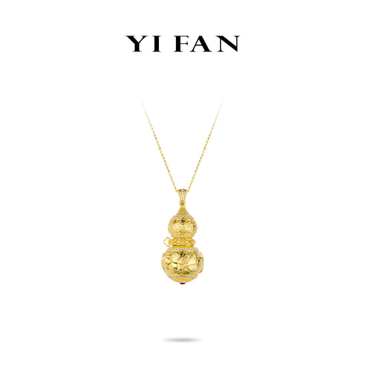 High Jewelry collection: "Golden intricate Carving Pattern Treasure Gourd" detailed Hulu Pendant Necklace