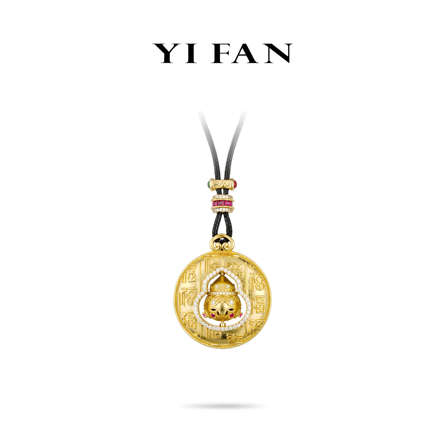 High Jewelry collection: "Golden Brushed Lucky Hulu with carved Safety Buckle" detailed Rotating Pendant Necklace (360-Degree Rotatable Pendant)