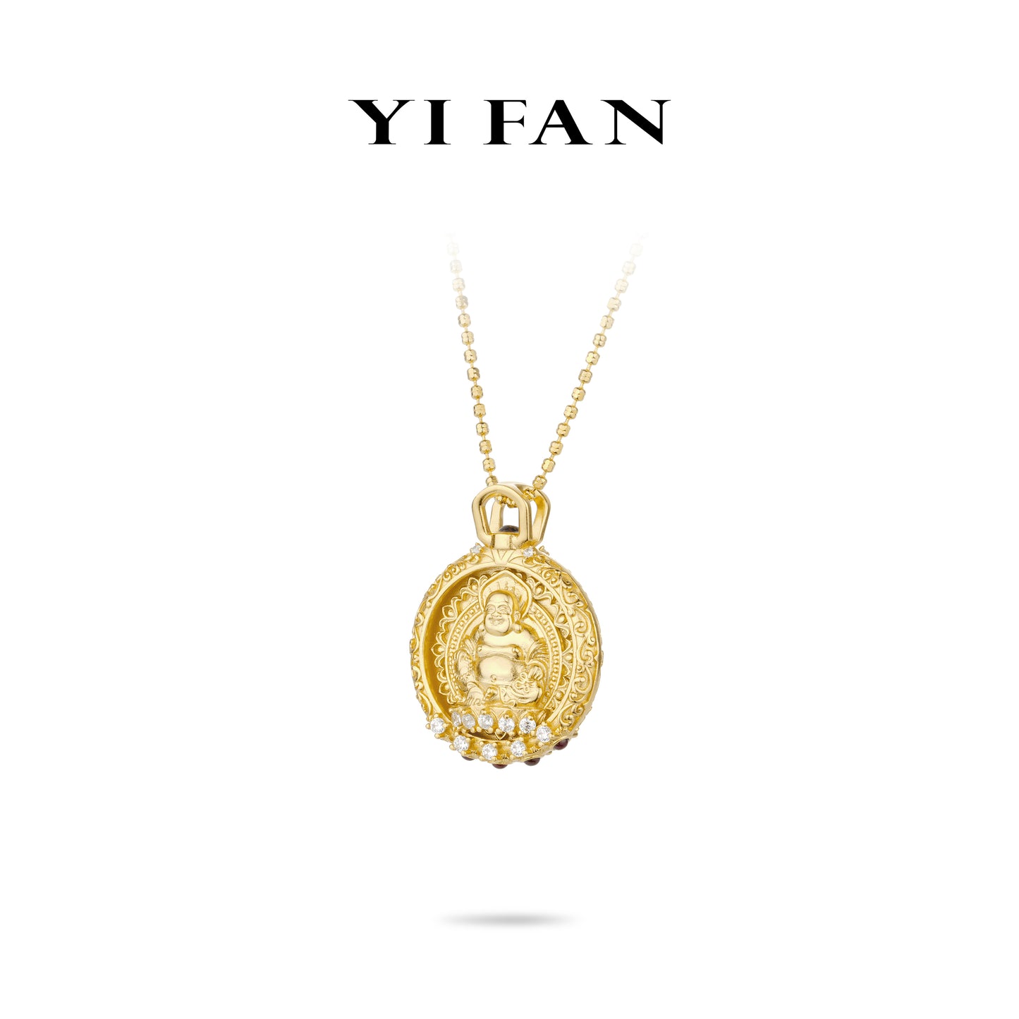 Golden time collection: "Golden carved Maitreya Buddha with Tibetan scripture" detailed Pendant/Necklace (2 side to wear)