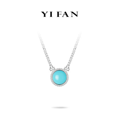 High Jewelry collection: Modern "Big Blue Cabochon turquoise Disc" Tank Chain Necklace (Unisex)