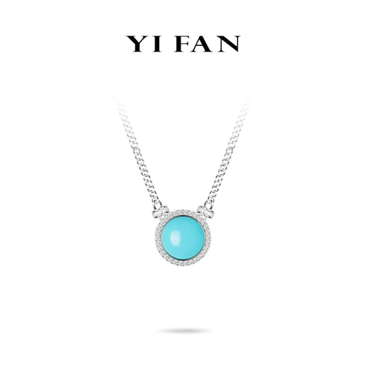 High Jewelry collection: Modern "Big Blue Cabochon turquoise Disc" Tank Chain Necklace (Unisex)
