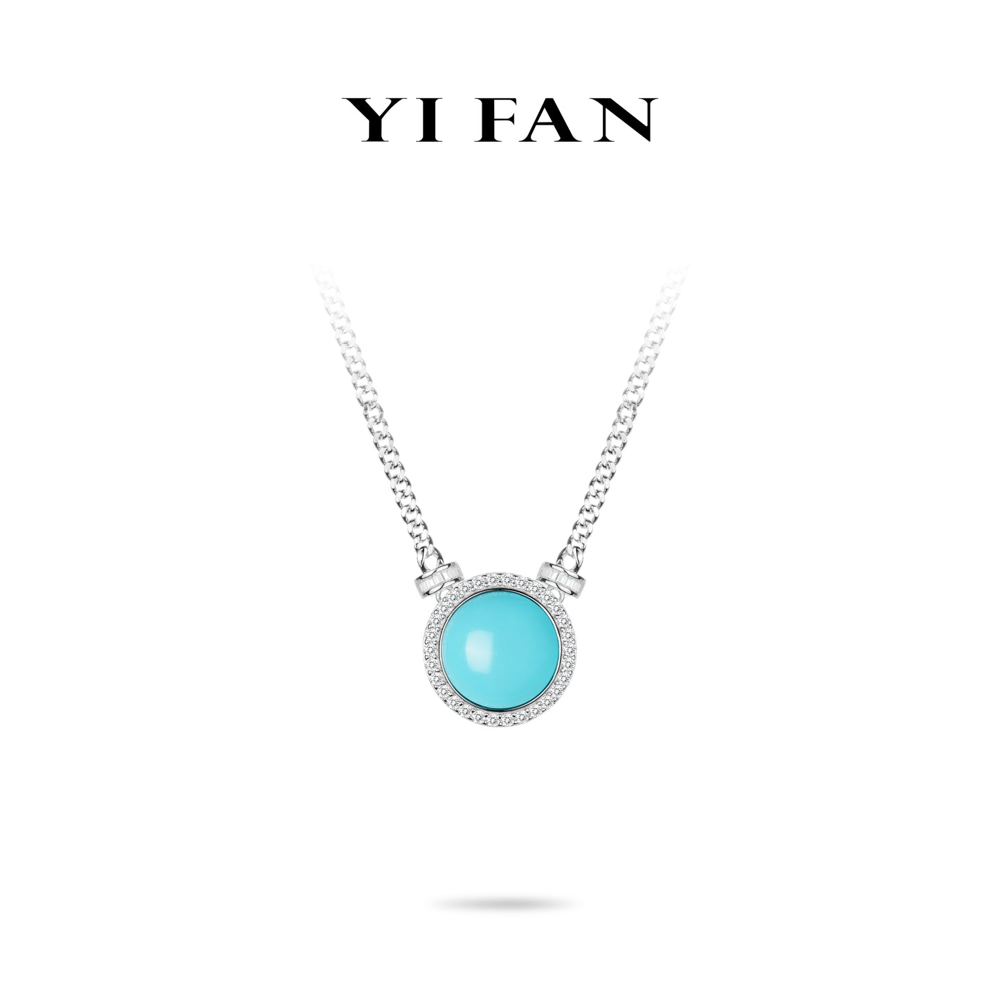 High Jewelry collection: Modern "Big Blue Cabochon turquoise Disc" Tank Chain Necklace (Unisex)