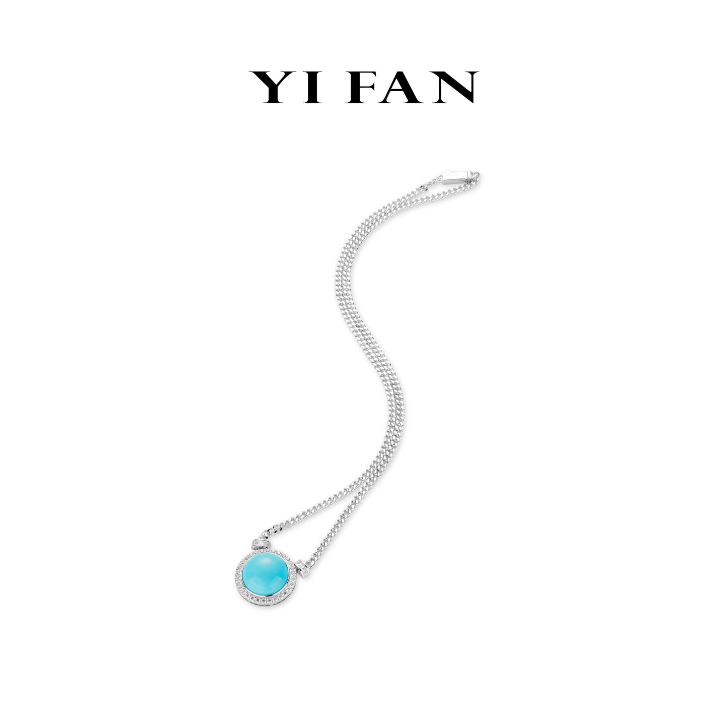 High Jewelry collection: Modern "Big Blue Cabochon turquoise Disc" Tank Chain Necklace (Unisex)