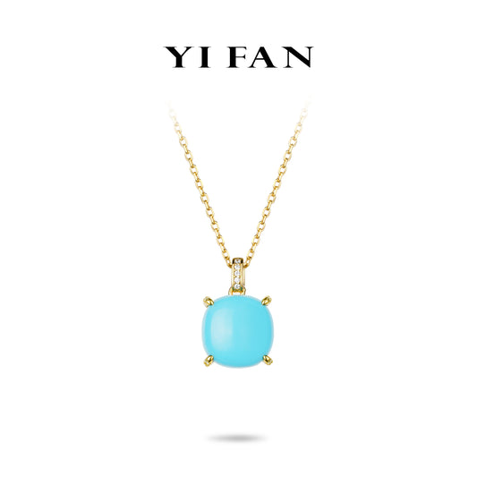 Minimalist collection: "Golden Blue Cabochon turquoise" delicate Necklace (Unisex)