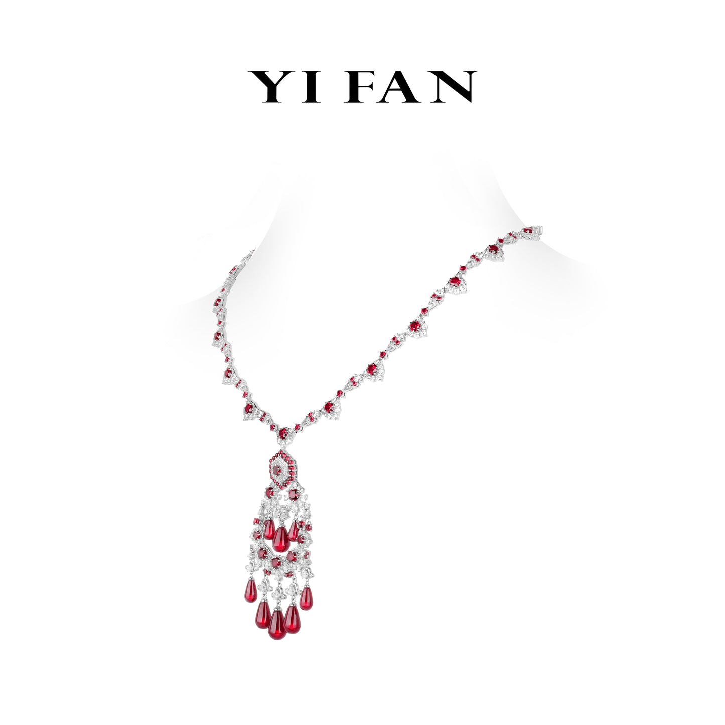 High Jewelry Ruby color collection: Luxury "Crimson Elegance Royal Opulence" detailed Banquet Necklace