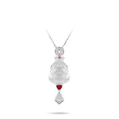 High Jewelry Collection: White Jade PiXiu "The mythical wild animal with Lucky coins" detailed pendant with Unique chain