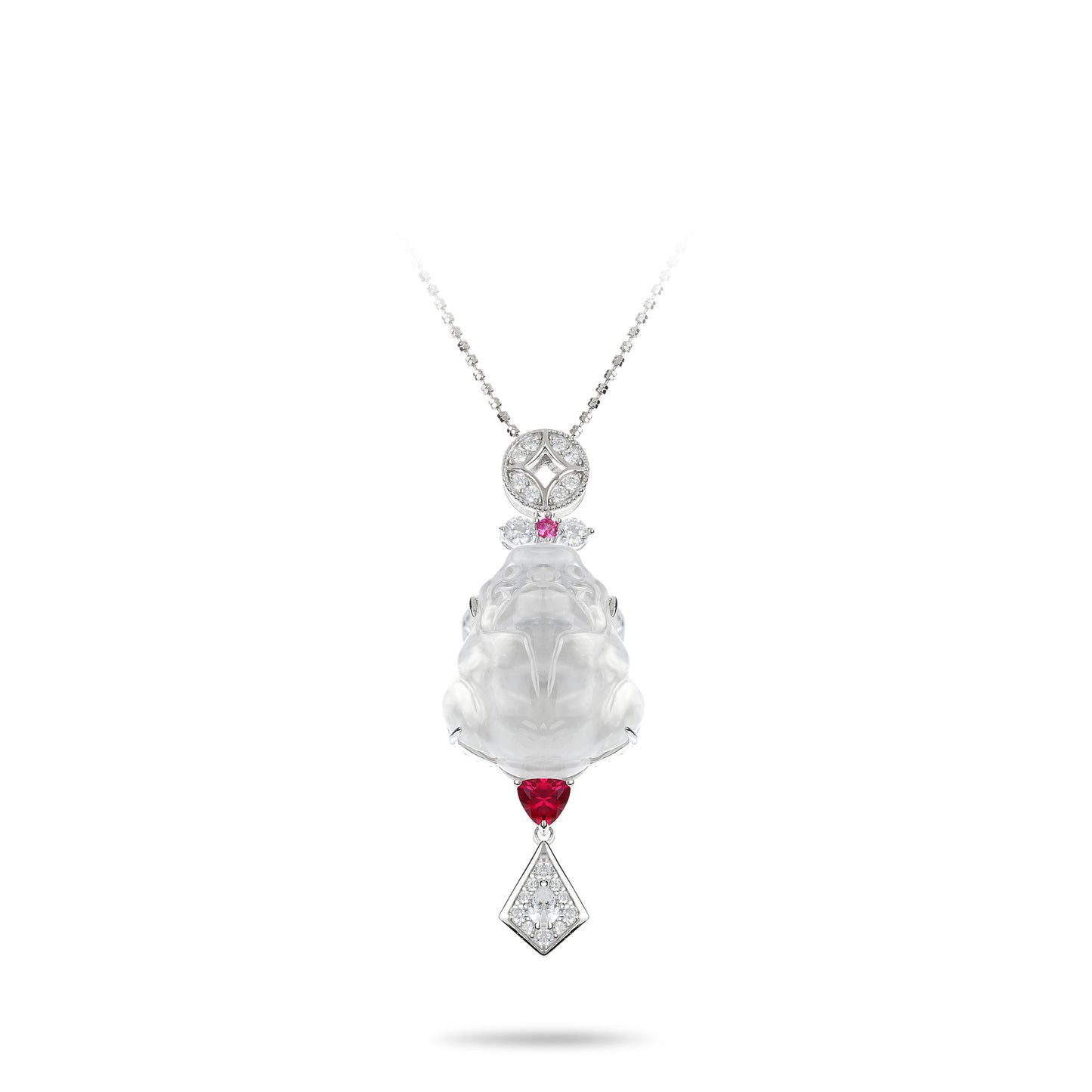 High Jewelry Collection: White Jade PiXiu "The mythical wild animal with Lucky coins" detailed pendant with Unique chain