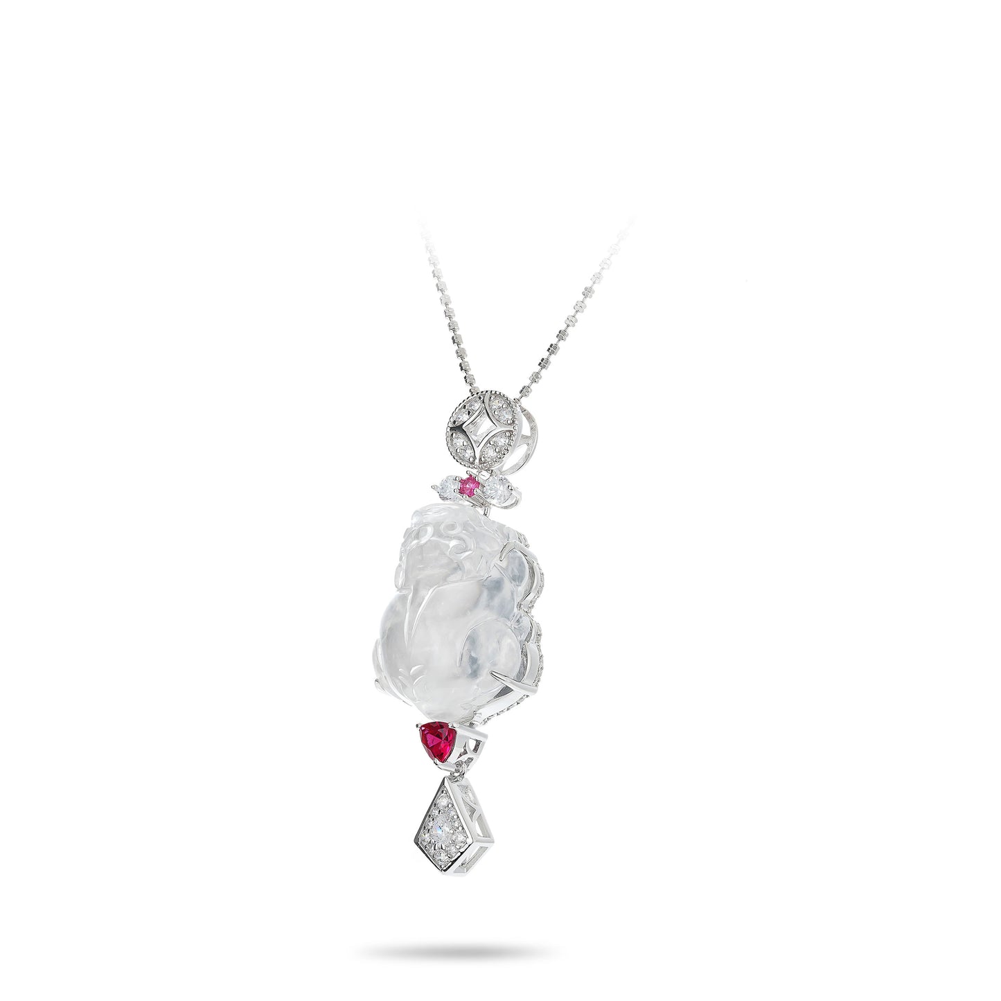 High Jewelry Collection: White Jade PiXiu "The mythical wild animal with Lucky coins" detailed pendant with Unique chain