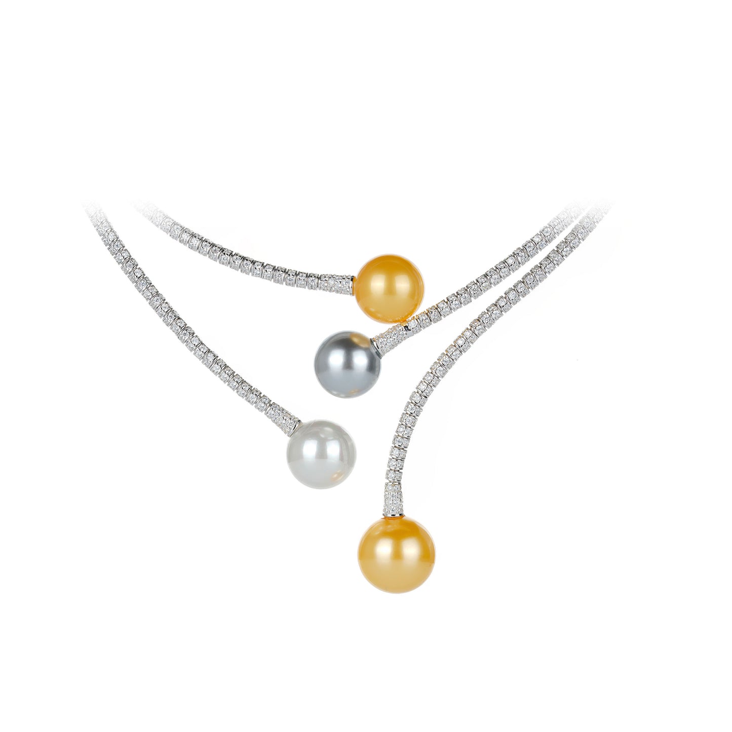 Modern Pearls collar necklace in 3 tones