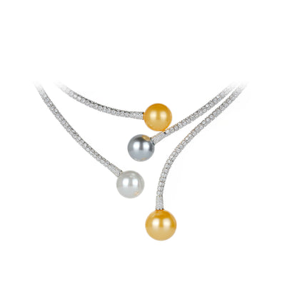 Modern Pearls collar necklace in 3 tones