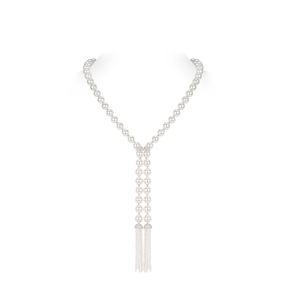 High Jewelry collection：the White Pearl Fringe Y-Necklace with Auspicious Cloud Elements (95CM)