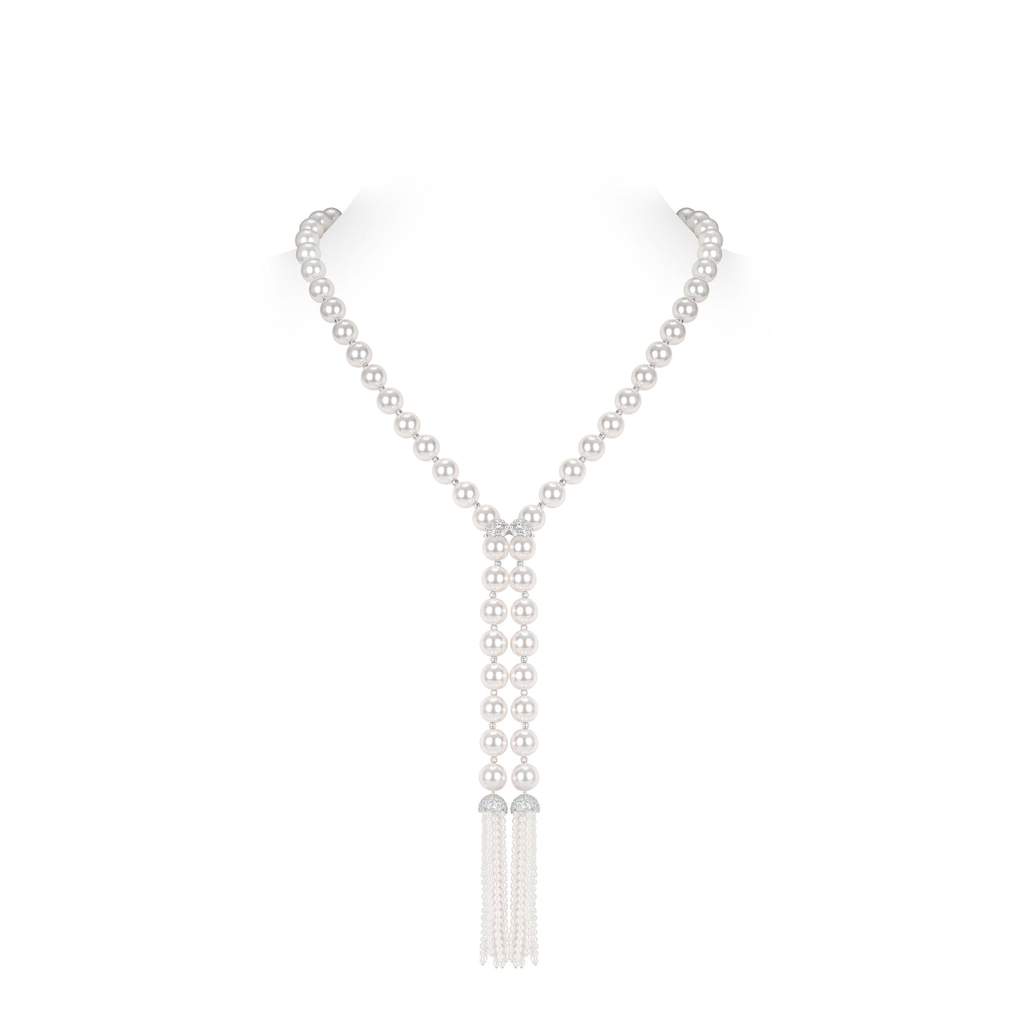 High Jewelry collection：the White Pearl Fringe Y-Necklace with Auspicious Cloud Elements (95CM)