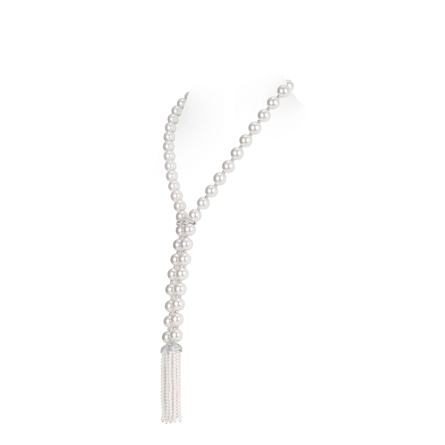 High Jewelry collection：the White Pearl Fringe Y-Necklace with Auspicious Cloud Elements (95CM)