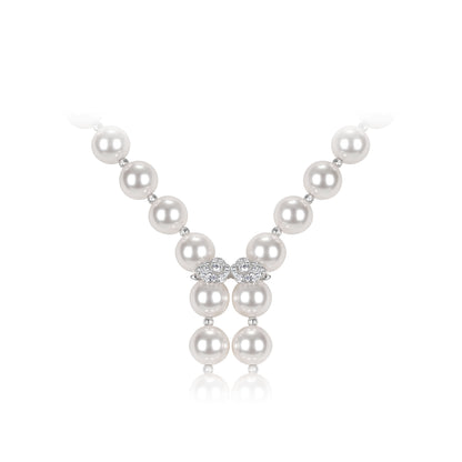 High Jewelry collection：the White Pearl Fringe Y-Necklace with Auspicious Cloud Elements (95CM)
