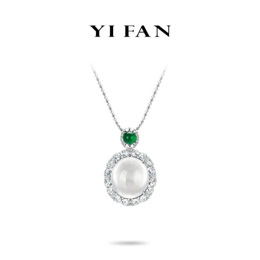 High Jewelry collection: Premium Icy Jade "Modern legendary luminous pearl" Pendant Necklace