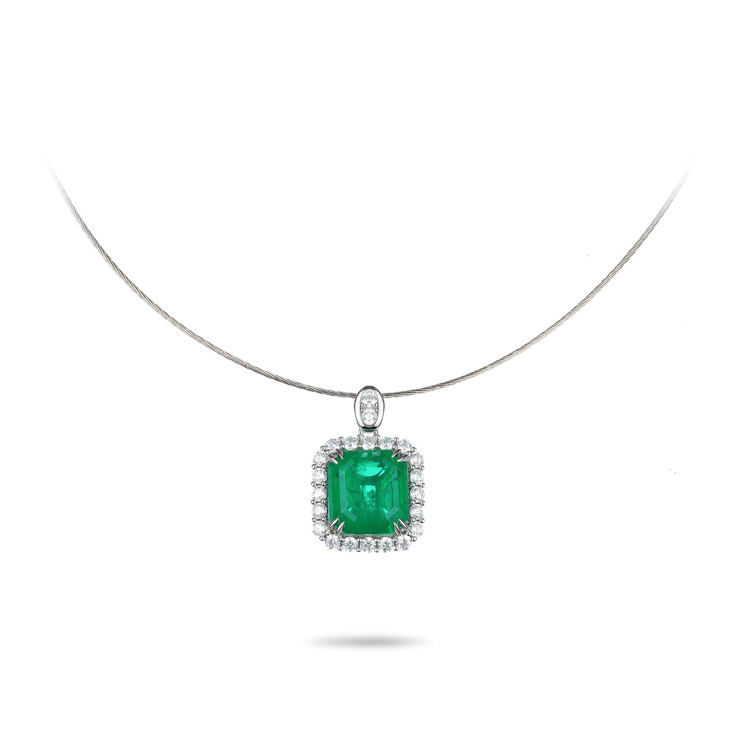 Synthetic Emerald collection: Classic 8 prong Pendant Necklace (8.96 carat)