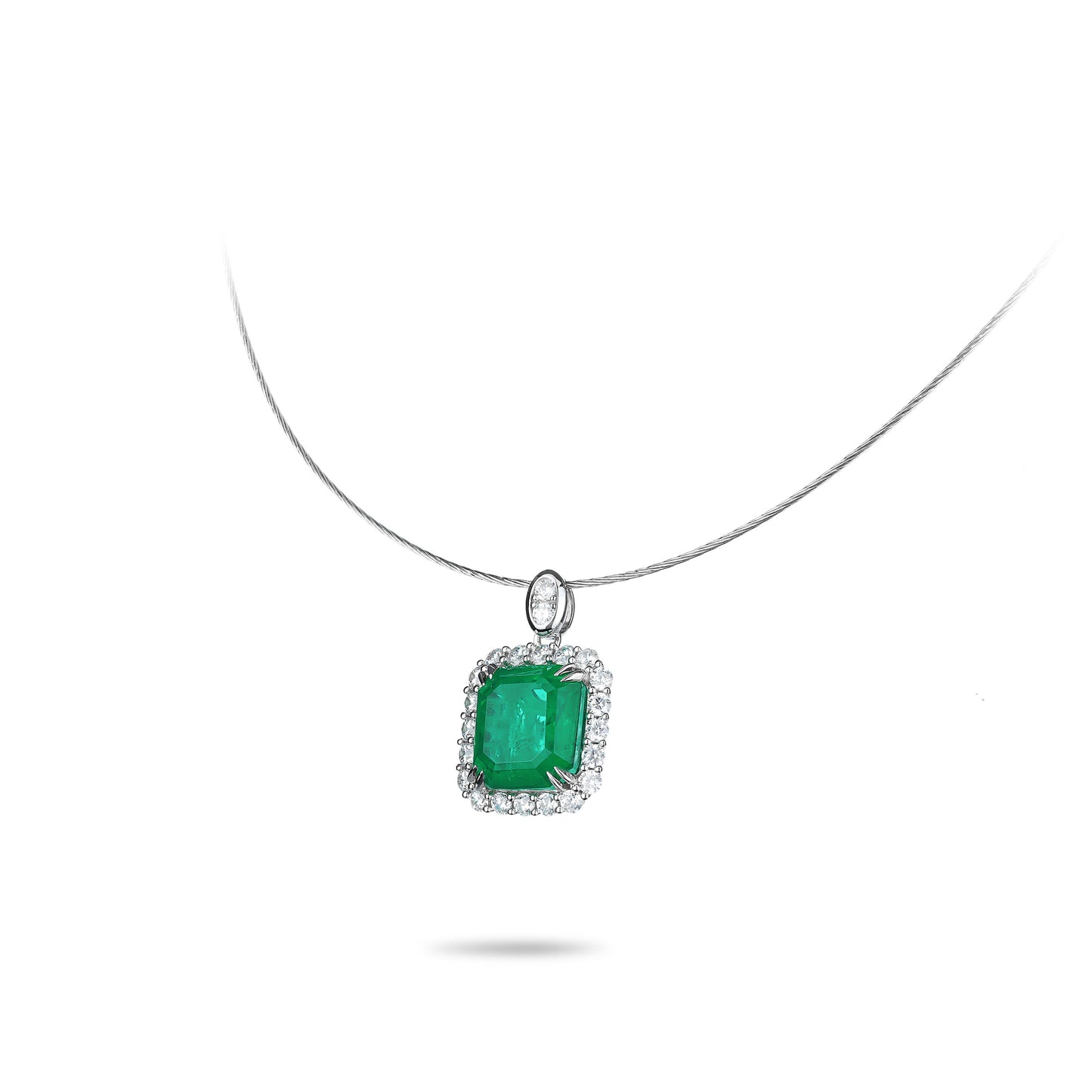 Synthetic Emerald collection: Classic 8 prong Pendant Necklace (8.96 carat)