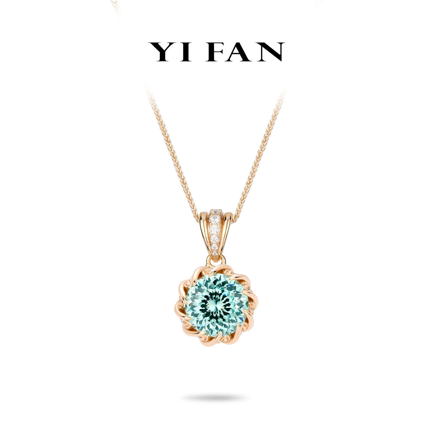 Paraíba Color collection: Luxury "Mint-Blue Rose Lotus" detailed Pendant/Necklace
