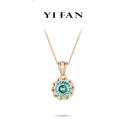 Paraíba Color collection: Luxury "Mint-Blue Rose Lotus" detailed Pendant/Necklace