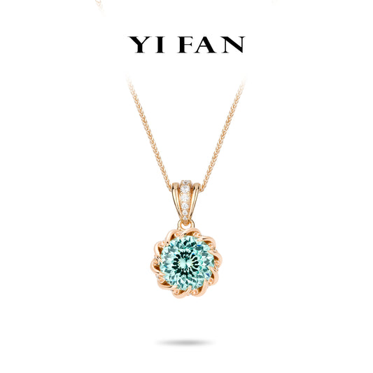 Paraíba Color collection: Luxury "Mint-Blue Rose Lotus" detailed Pendant/Necklace