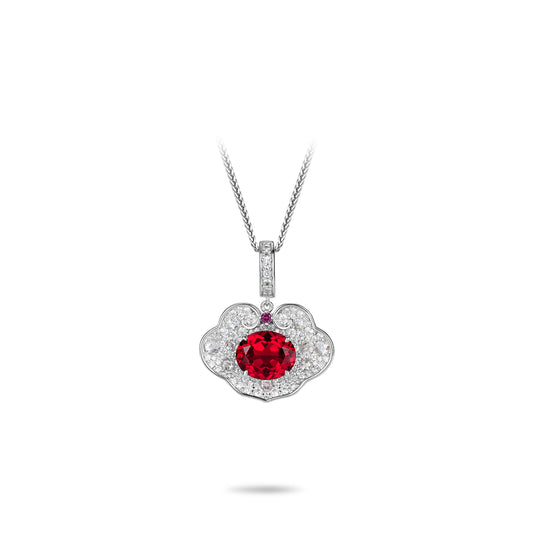 Red pigeon egg Auspicious Cloud “Ruyi” Necklace