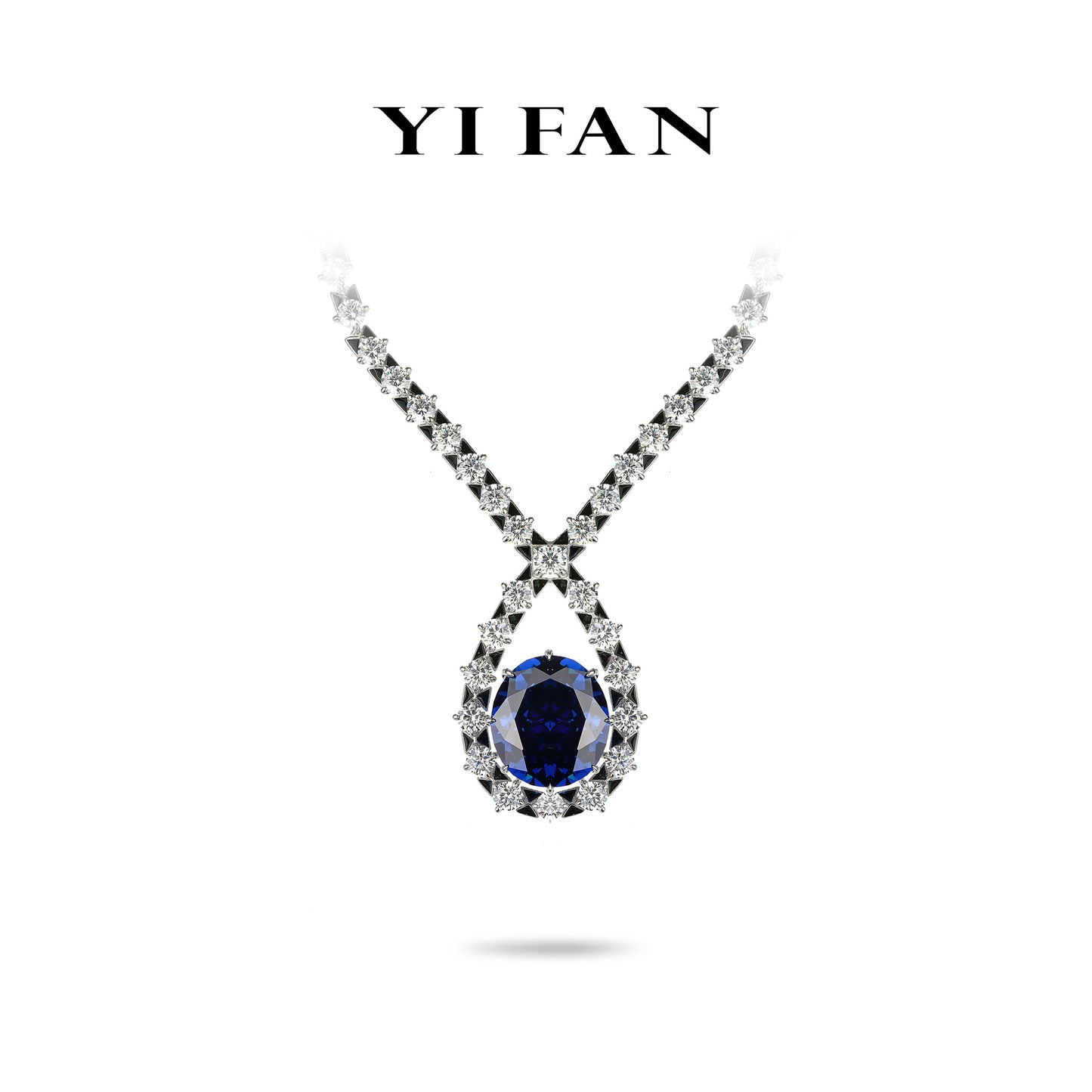 Tanzanite color Collection: 3D facets in Hot-enamel " Blue Elliptical Angel Eye " Luxury Necklace