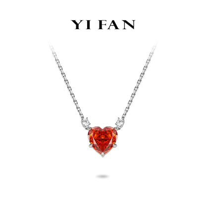 Welfare Exclusive Padparadscha color collection: Modern "Beloved buring inside Heart" delicate Necklace