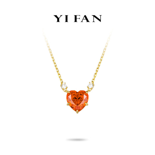 Padparadscha color collection: Modern "Fiery Passion Orange Heart Radiant Love" delicate Necklace