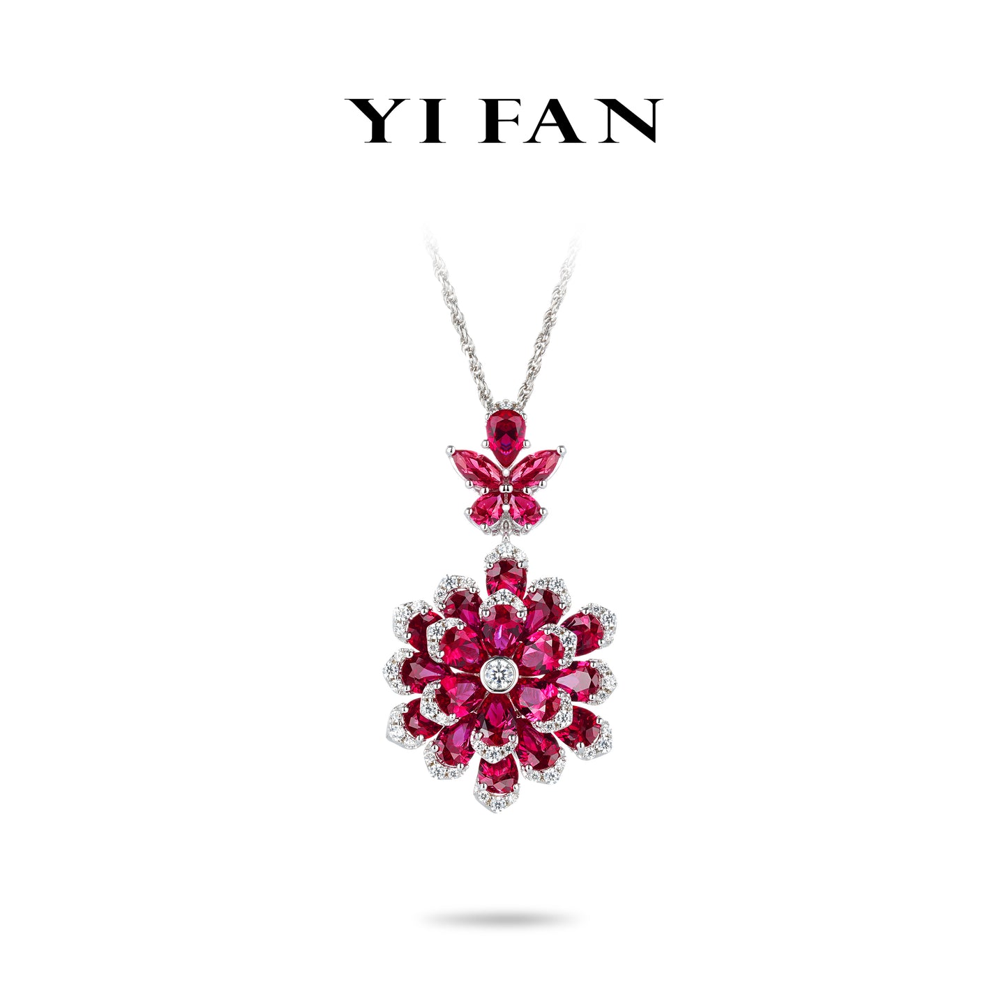 Ruby color collection: Modern Rose-Red "Immortal Flower" detailed Pendant Necklace