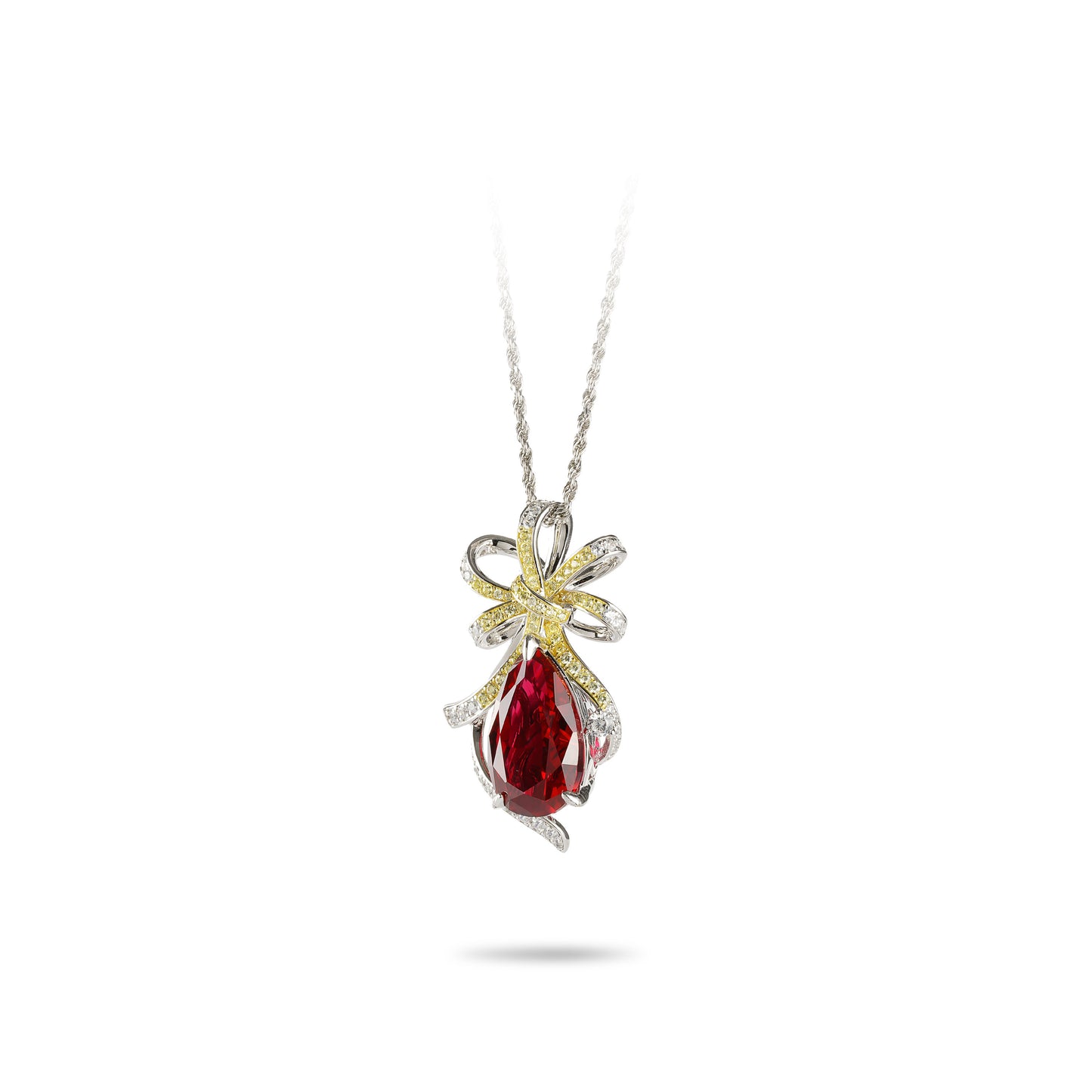 Ruby Color Waterdrop Frost Butterfly Bow Necklace