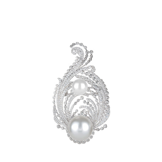 High Jewelry Collection: Artistic Double pearls crane Brooch