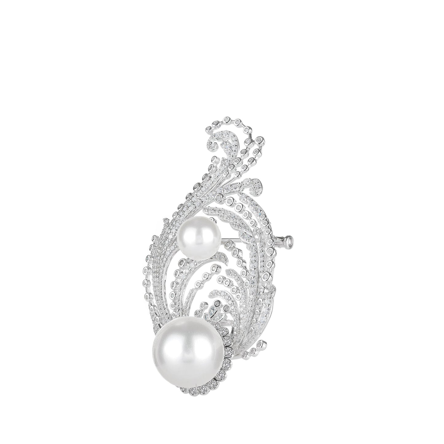 High Jewelry Collection: Artistic Double pearls crane Brooch