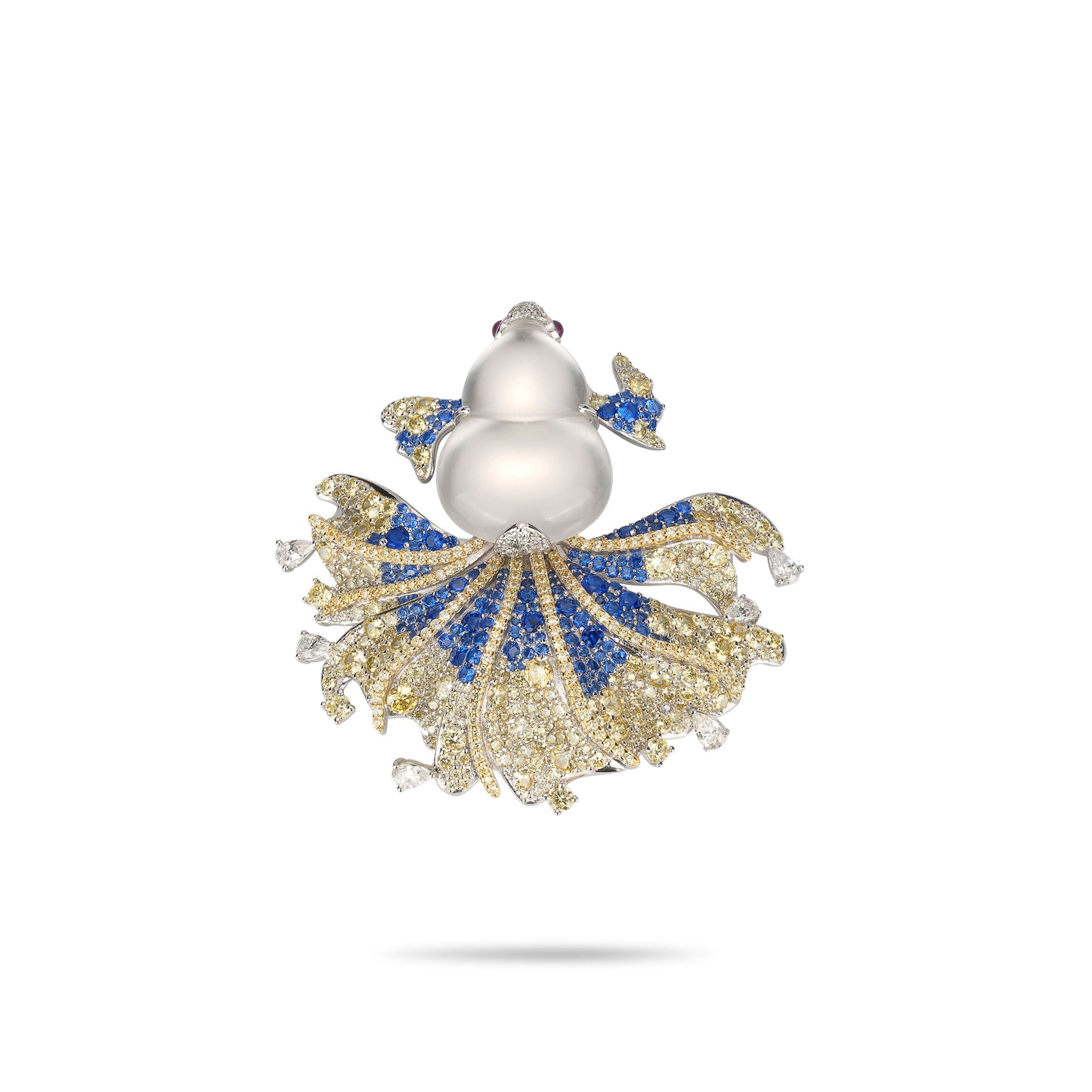 High Jewelry collection：Icy Burmese Jade Gourd Goldfish Convertible Brooch Pendant