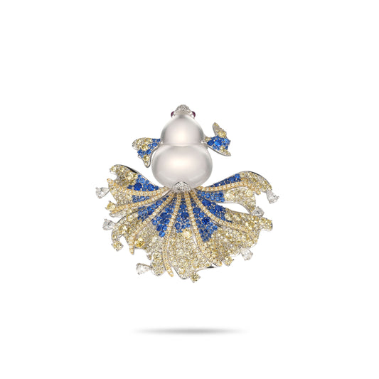 High Jewelry collection：Icy Burmese Jade Gourd Goldfish Convertible Brooch Pendant