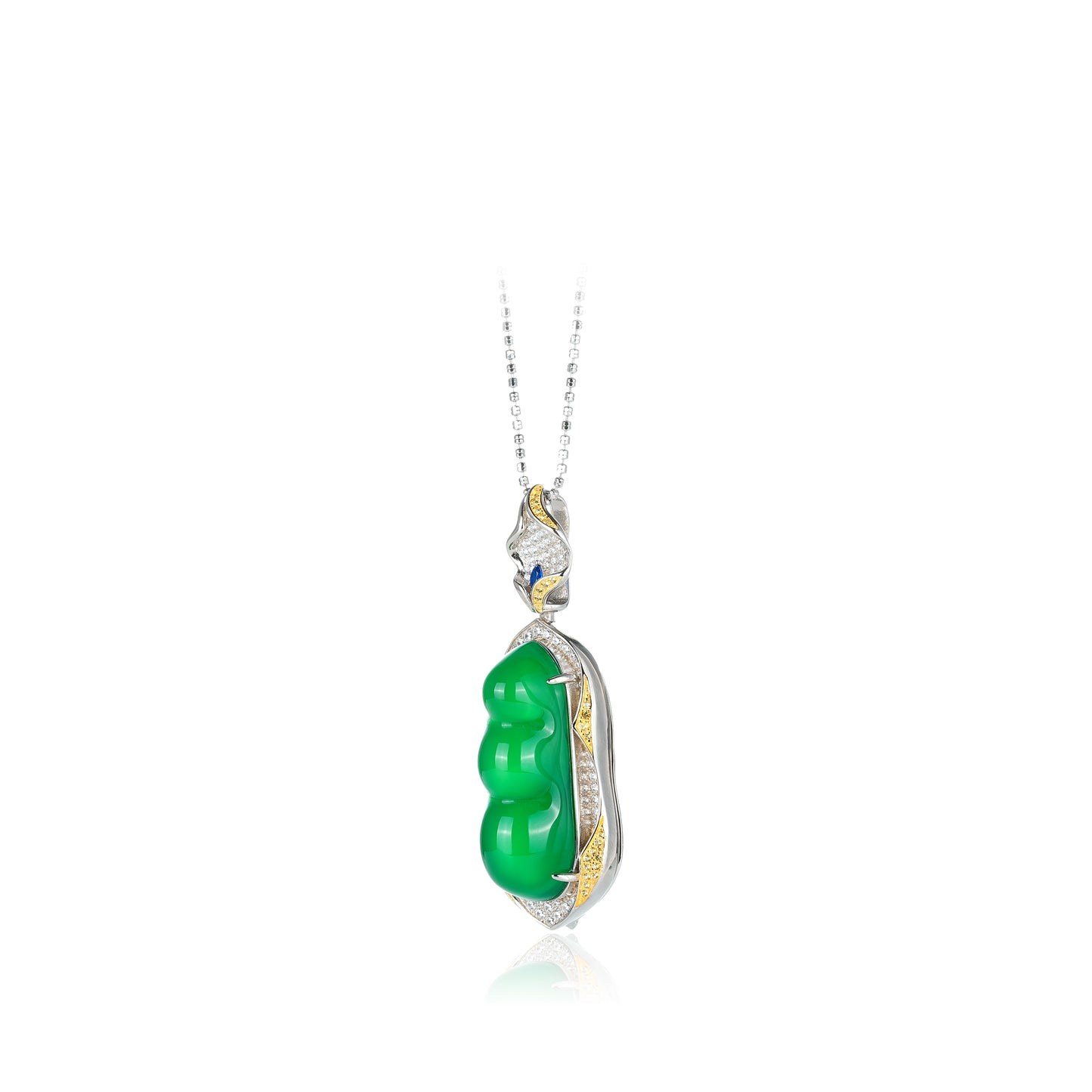 Limited edition：Elegant Green Chalcedony Auspicious “Pea” Pendant