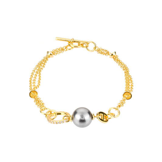 Minimalist collection: Grey shell pearl golden bracelet