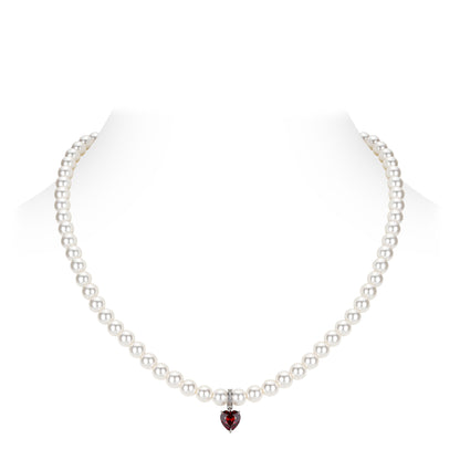 Promotion design for Christmas: Red heart white pearls modern necklace