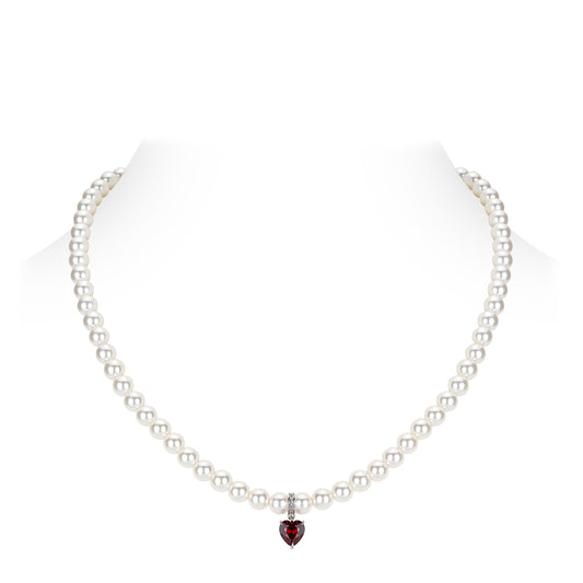 Promotion design for Christmas: Red heart white pearls modern necklace