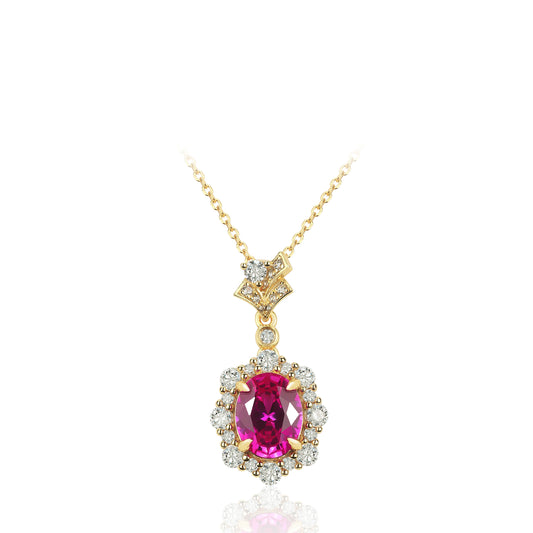 Golden time collection: Retro court style "Rose-Red Pigeon Egg" detailed Pendant/Necklace